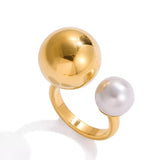 18K Gold-Plated Orb & Pearl Open Ring - Trendsi - Flyclothing LLC