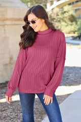Basic Bae Full Size Ribbed Exposed Seam Mock Neck Knit Top - ShopBasicbae - Flyclothing LLC