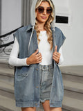 Removable Hood Button Up Cap Sleeve Denim Jacket - Trendsi