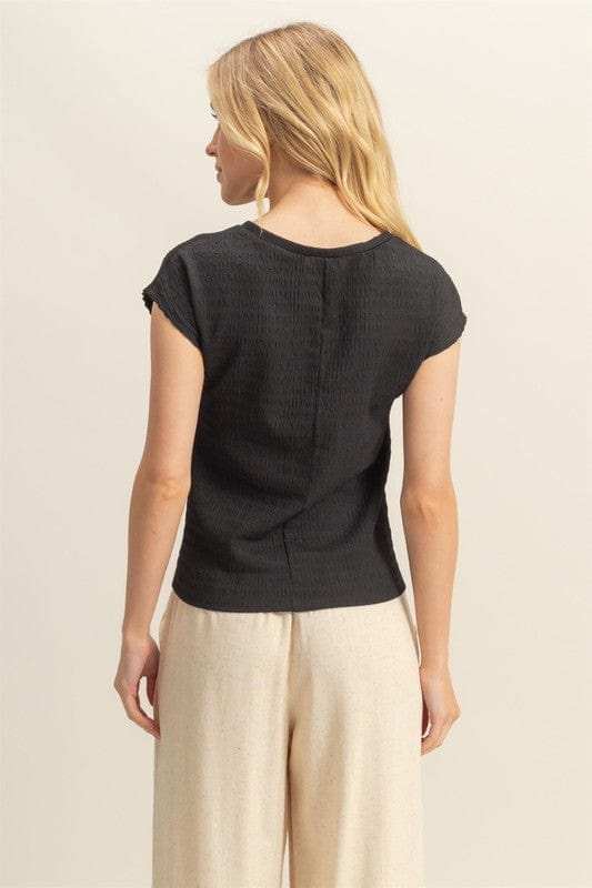 HYFVE Textured Round Neck Cap Sleeve Knit Top - Trendsi - Flyclothing LLC