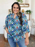 Double Take Full Size Printed Balloon Sleeve Blouse - Trendsi - Flyclothing LLC
