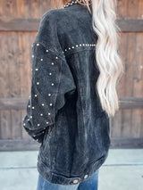 Studded Collared Neck Button Down Jacket - Trendsi - Flyclothing LLC
