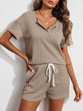 Notched Short Sleeve Top and Shorts Set - Trendsi - Flyclothing LLC