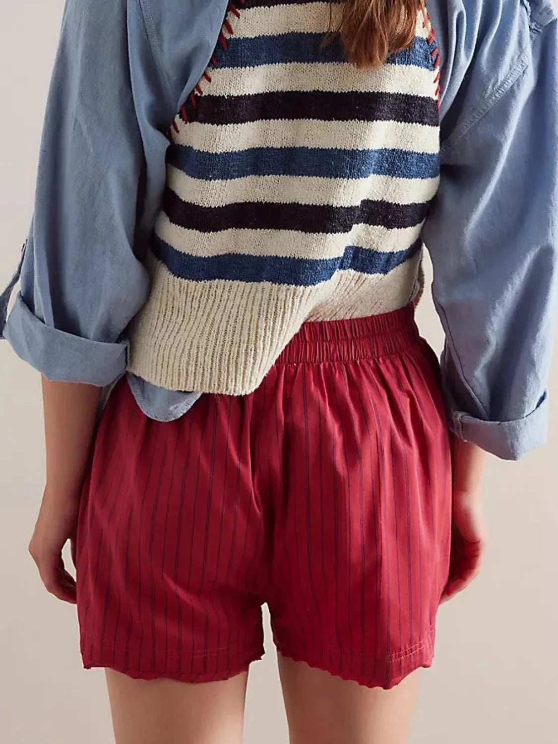 Striped Elastic Waist Shorts - Trendsi - Flyclothing LLC