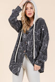 BOMBOM Drawstring Flower Print Button Up Shacket - Trendsi