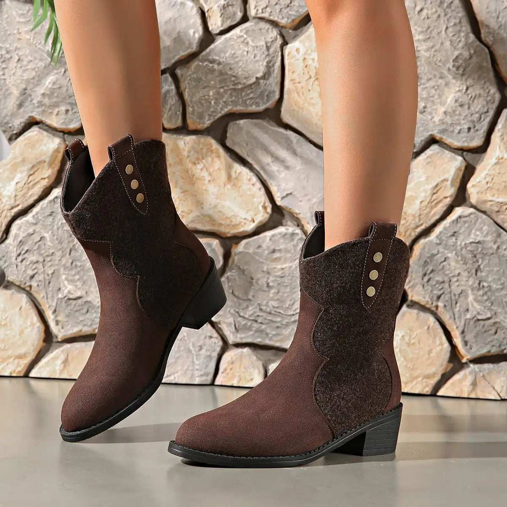 Suede Point Toe Block Heel Boots - Trendsi - Flyclothing LLC