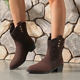 Suede Point Toe Block Heel Boots - Trendsi