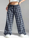Plaid Drawstring Wide Leg Pants - Trendsi - Flyclothing LLC