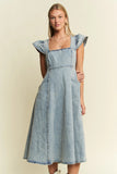 Jade By Jane Full Size Ruffled Denim Midi Dress Plus Size - Trendsi