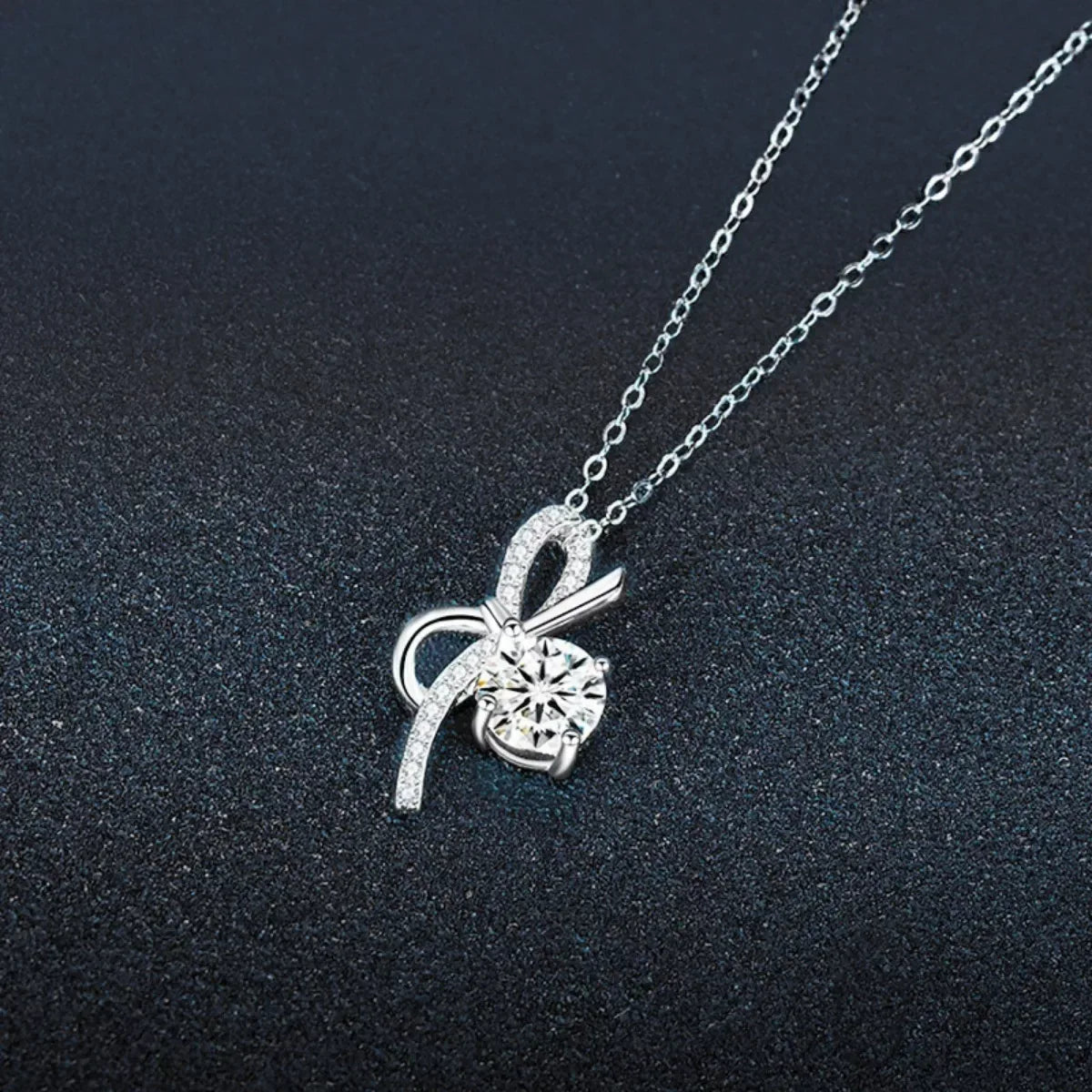 1 Carat Moissanite 925 Sterling Silver Bowknot Necklace - Trendsi - Flyclothing LLC