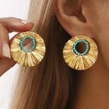 18K Gold-Plated Bead Round Earrings - Trendsi - Flyclothing LLC