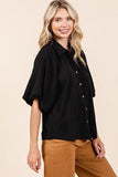 Mittoshop Airflow Short Bubble Sleeve Button Down Shirt - Trendsi