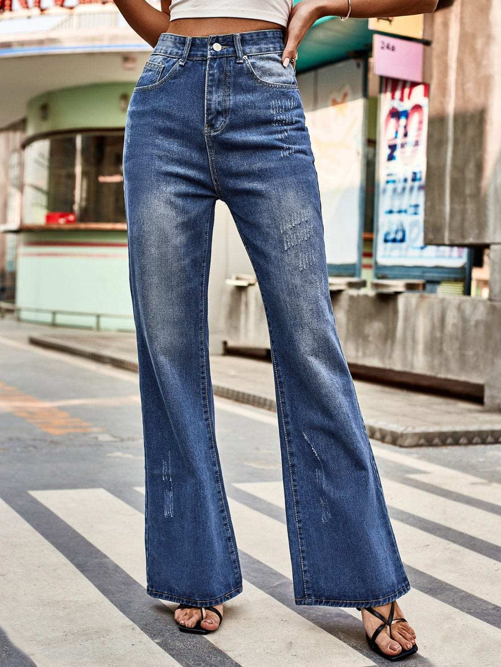 High Rise Bootcut Jeans with Pockets - Trendsi - Flyclothing LLC