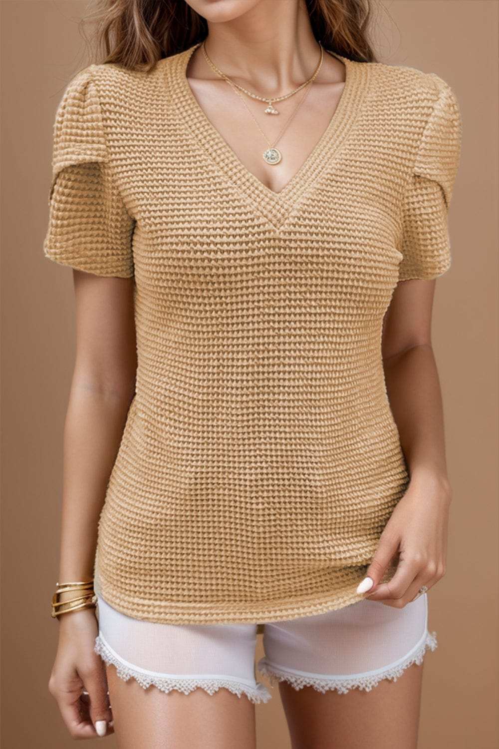 V-Neck Petal Sleeve Blouse - Trendsi - Flyclothing LLC
