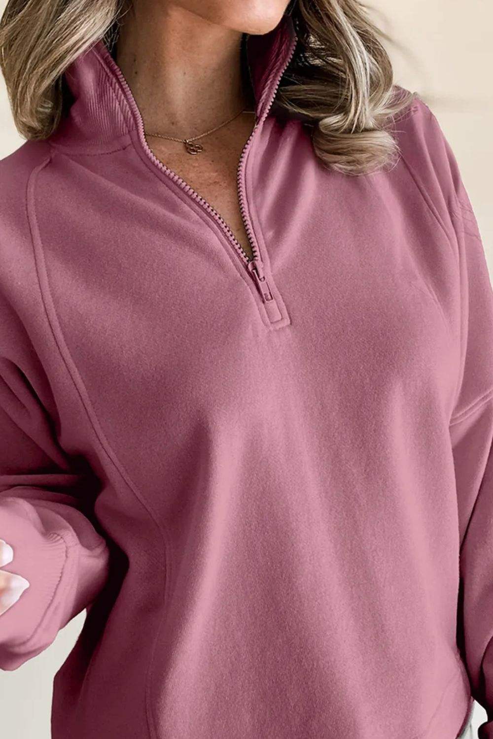 Half Zip Long Sleeve Sweatshirt - Trendsi - Flyclothing LLC