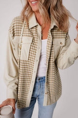 Houndstooth Button Up Long Sleeve Jacket - Trendsi - Flyclothing LLC