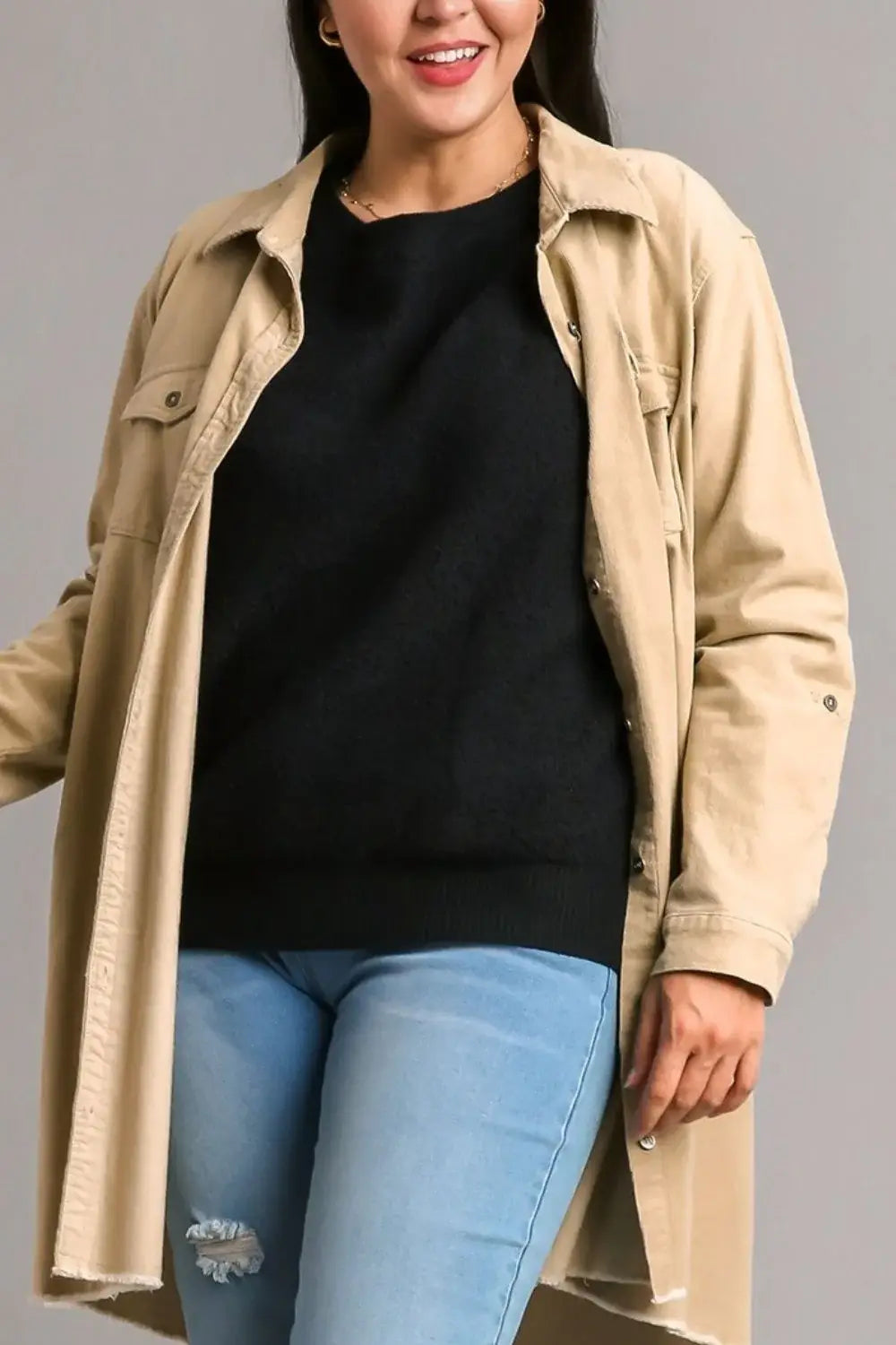 Umgee Full Size Round Neck Long Sleeve Sweater Plus Size - Trendsi - Flyclothing LLC