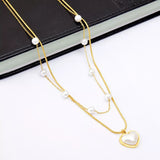 18K Gold-Plated Double Layered Heart Necklace - Trendsi - Flyclothing LLC