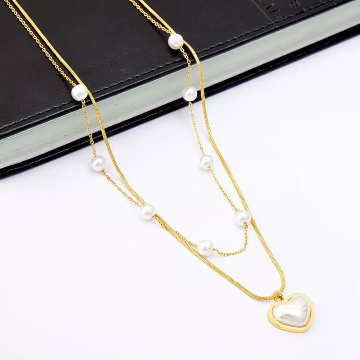 18K Gold-Plated Double Layered Heart Necklace - Trendsi - Flyclothing LLC
