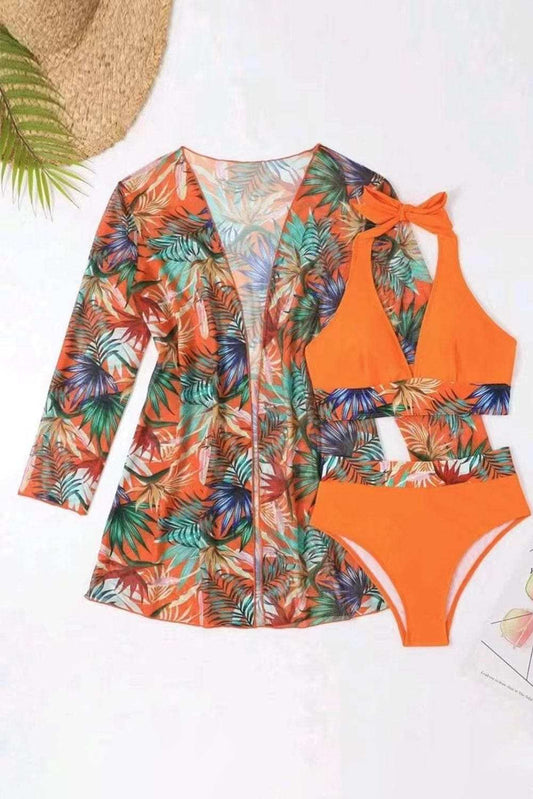 Printed Halter Neck Three-Piece Swim Set - Trendsi - Flyclothing LLC