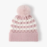 Striped Contrast Knit Hat with Pom-pom - Trendsi