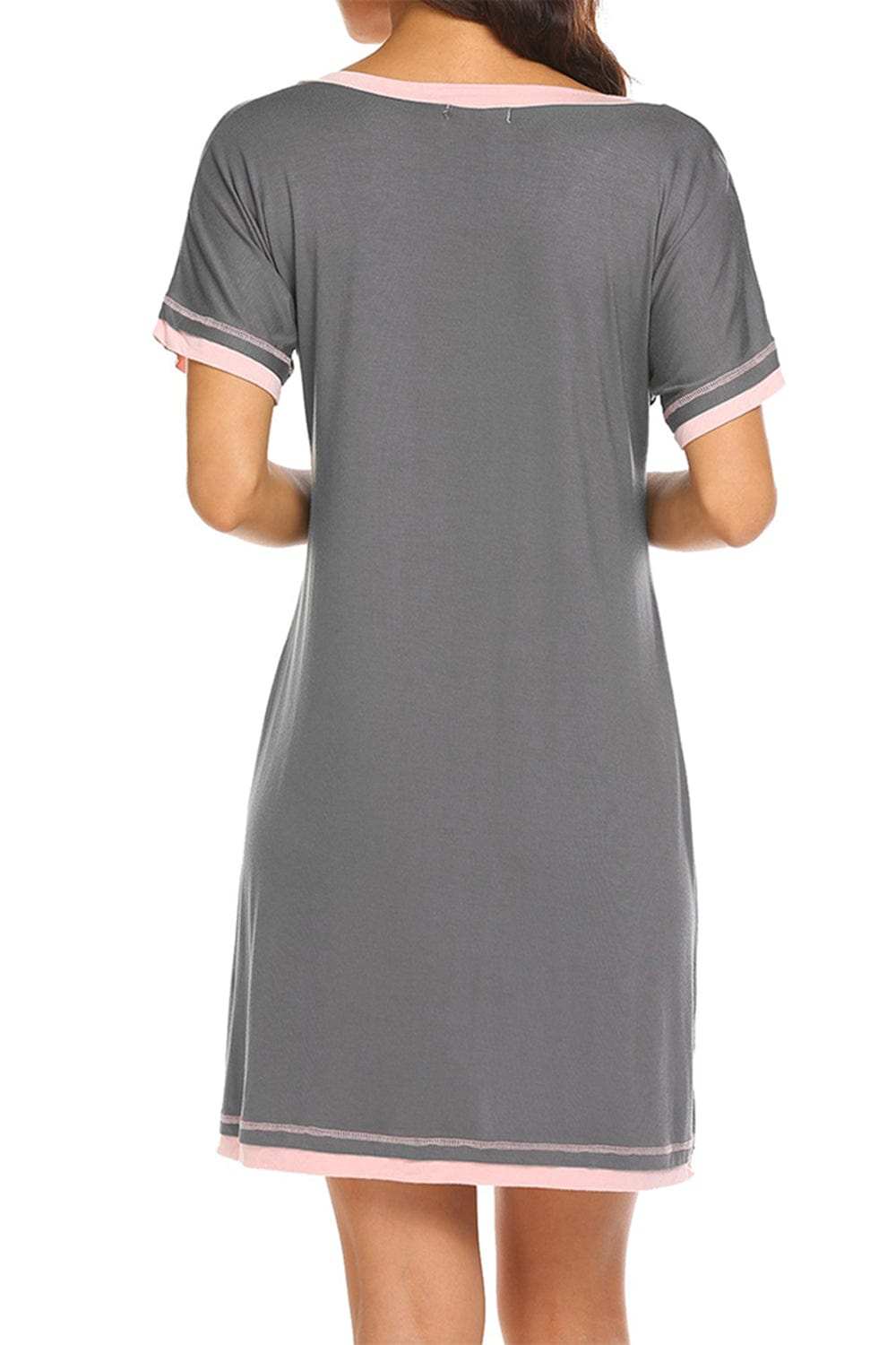 Contrast Trim Short Sleeve Lounge Dress - Trendsi - Flyclothing LLC