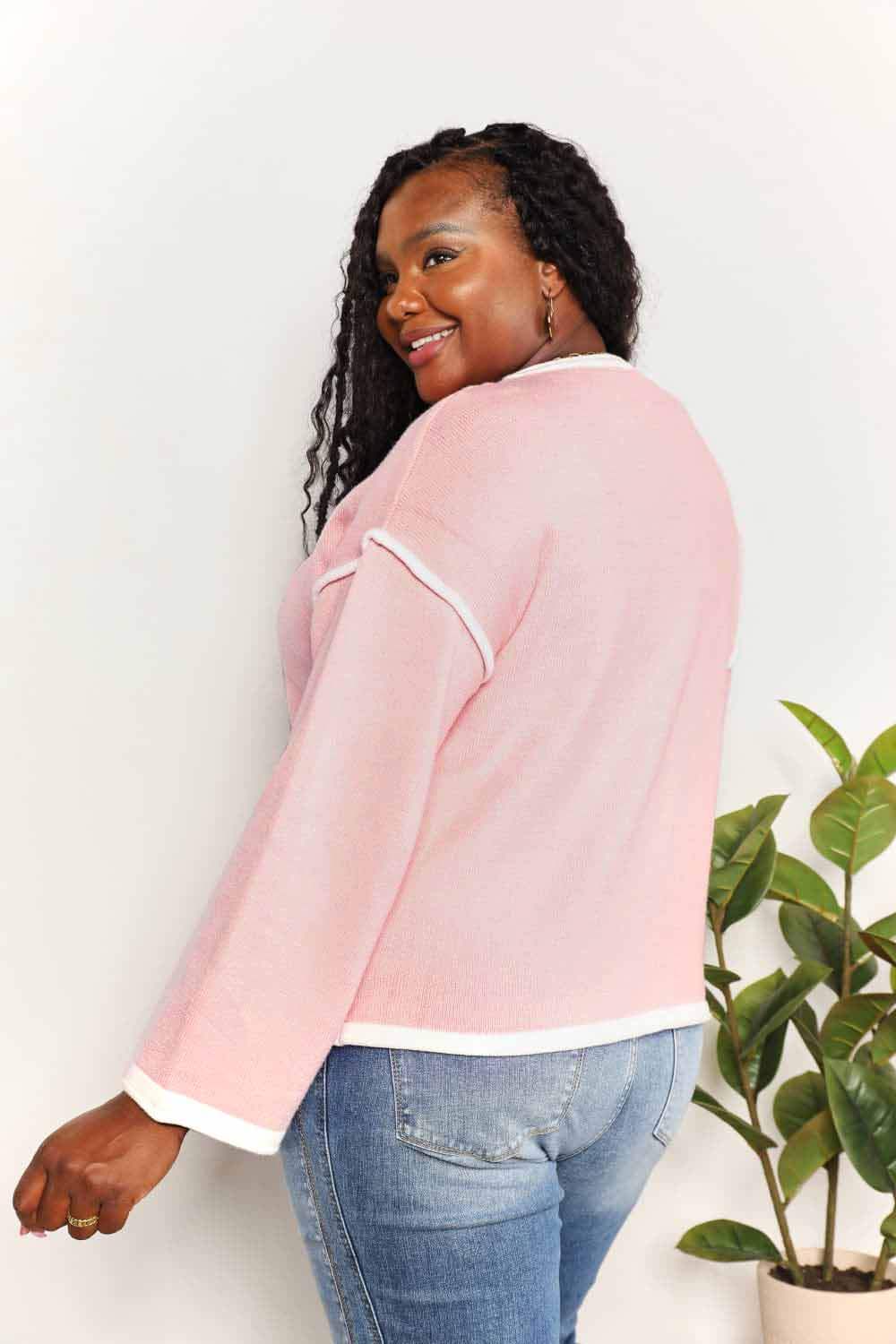 Angel Wings Contrast Detail Dropped Shoulder Knit Top - Trendsi - Flyclothing LLC