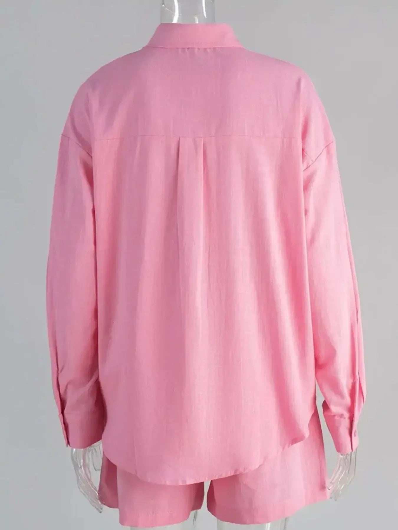 Button Up Long Sleeve Shirt and Shorts Set - Trendsi - Flyclothing LLC