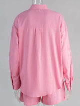 Button Up Long Sleeve Shirt and Shorts Set - Trendsi - Flyclothing LLC