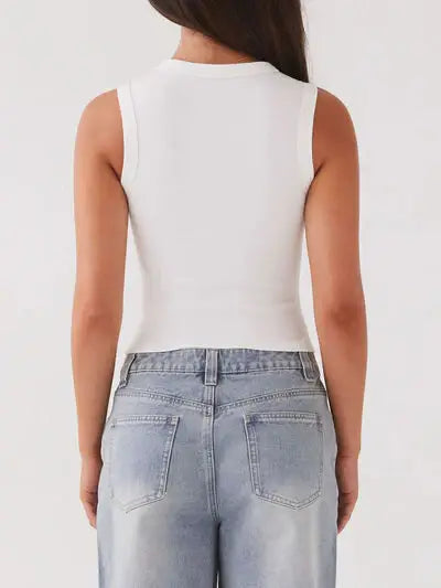 Lovelet Button Up Round Neck Tank - Trendsi - Flyclothing LLC