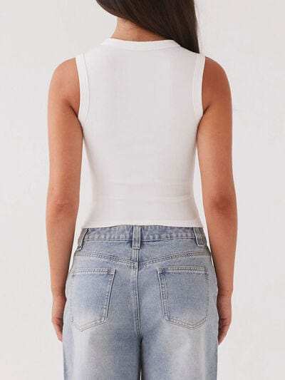 Lovelet Button Up Round Neck Tank - Trendsi - Flyclothing LLC