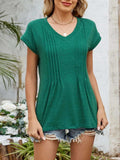 Casual V-Neck Pleated Front T-Shirt - Trendsi - Flyclothing LLC