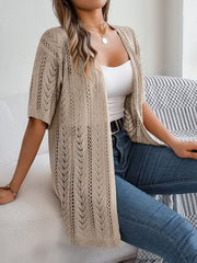 Openwork Open Front Half Sleeve Cardigan - Trendsi