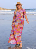 Plus Size Printed V-Neck Half Sleeve Maxi Dress - Trendsi - Flyclothing LLC