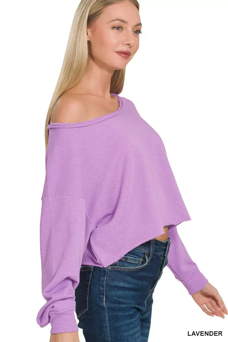 Zenana French Terry Boatneck Crop Top - Trendsi - Flyclothing LLC