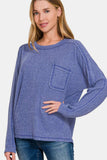 Zenana Full Size Contrast Stitching Brushed Ribbed Hacci Knit Top - Trendsi - Flyclothing LLC