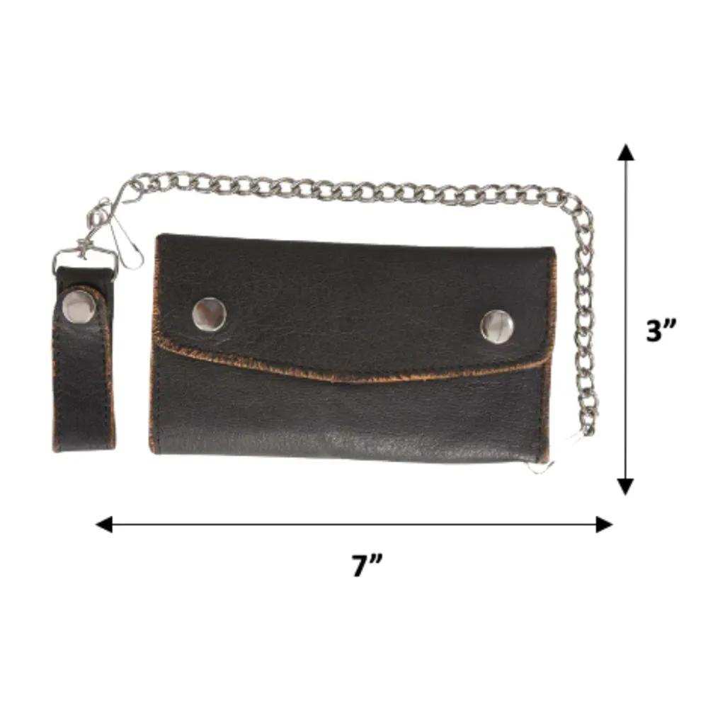 Black Trifold Long Chain Biker Leather Wallet - Unik Just for Bikers - Flyclothing LLC