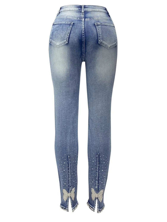 Rhinestone Skinny Jeans with Pockets - Trendsi - Flyclothing LLC