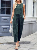 Lovelet Plaid Round Neck Sleeveless Top and Pants Set - Trendsi - Flyclothing LLC