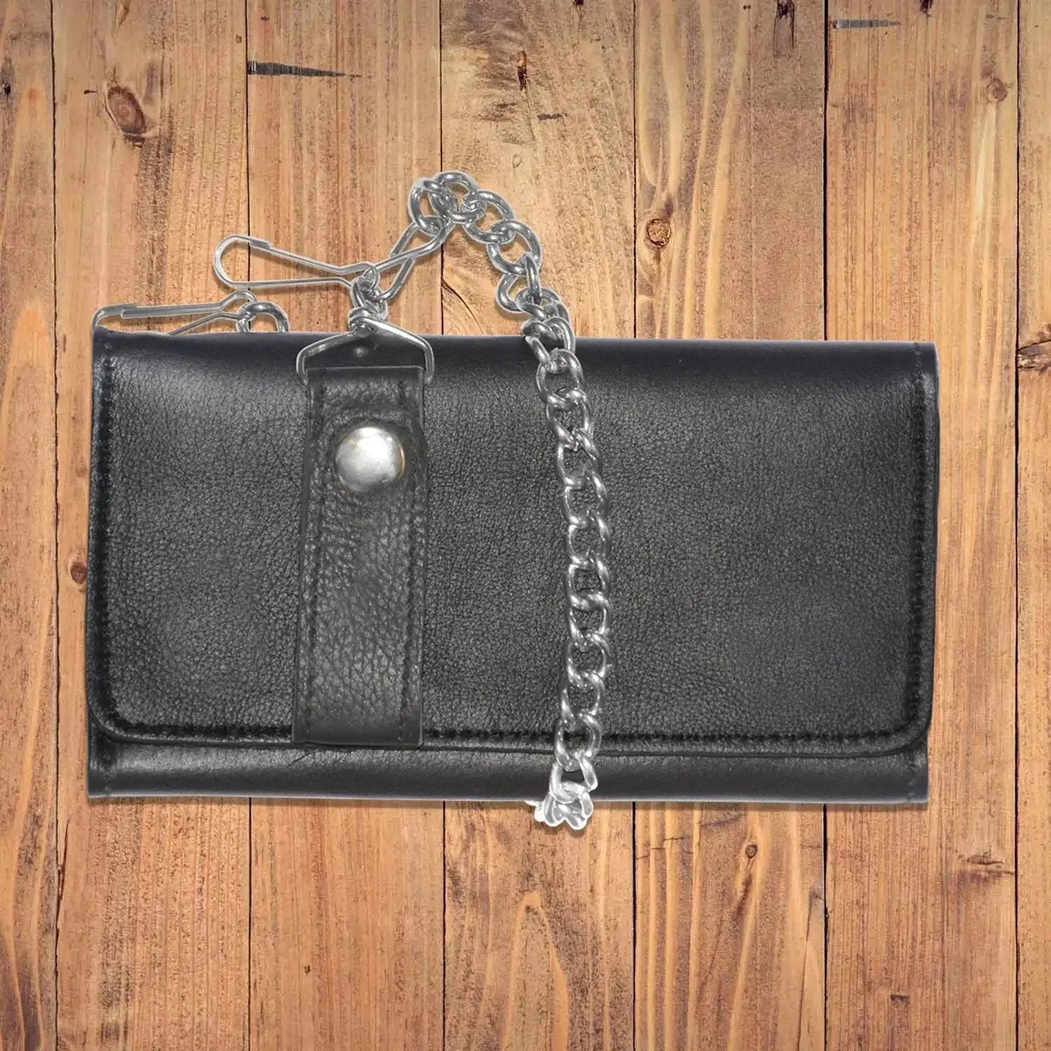 Black Trifold Leather Wallet - Unik Just for Bikers - Flyclothing LLC