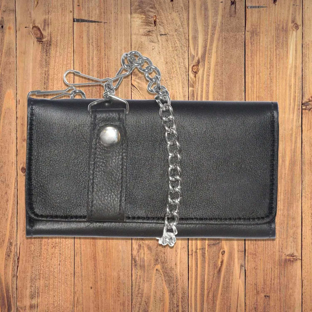 Black Trifold Leather Wallet - Unik Just for Bikers - Flyclothing LLC