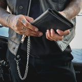 Black Trifold Leather Wallet - Unik Just for Bikers - Flyclothing LLC