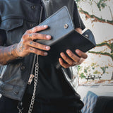 Black Trifold Leather Wallet - Unik Just for Bikers - Flyclothing LLC