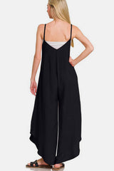 Zenana Spaghetti Strap Wide Leg Overalls with Pockets - Trendsi - Flyclothing LLC