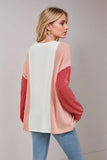 Double Take Texture Contrast Round Neck Long Sleeve T-Shirt - Trendsi
