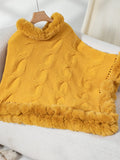 Fuzzy Hem Cable-Knit Poncho - Trendsi