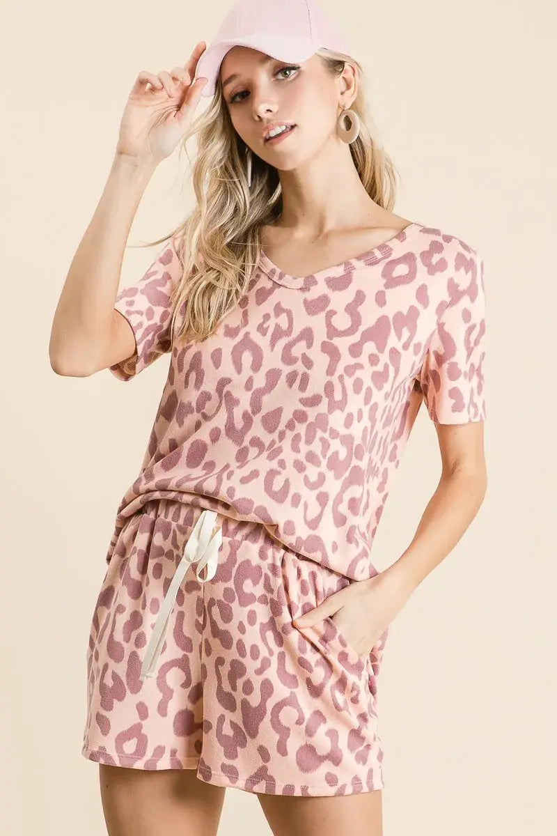 BiBi Leopard Shorts with Twill Tape Drawstring - Trendsi - Flyclothing LLC