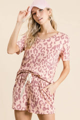 BiBi Leopard Shorts with Twill Tape Drawstring - Trendsi - Flyclothing LLC