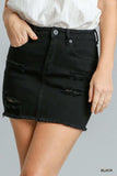 Umgee Distressed Raw Hem High Waist Denim Skirt - Trendsi - Flyclothing LLC