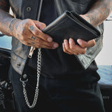 Black Snap Closure Biker Leather Wallet